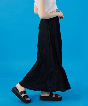 WOMEN 쿨링 냉장고 마몽 주름 플레어 롱스커트 [BLACK] 롱치마 ver.