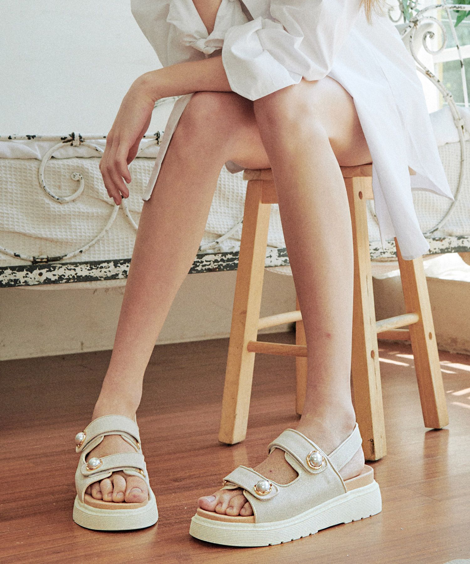 サンダル・ミュール ^MACMOC^ 3Color Pearl Decoration Velcro Sandals 5cm Blair MUSINSA | MACMOC Blair 3 Color Pearl Decorated Velcro