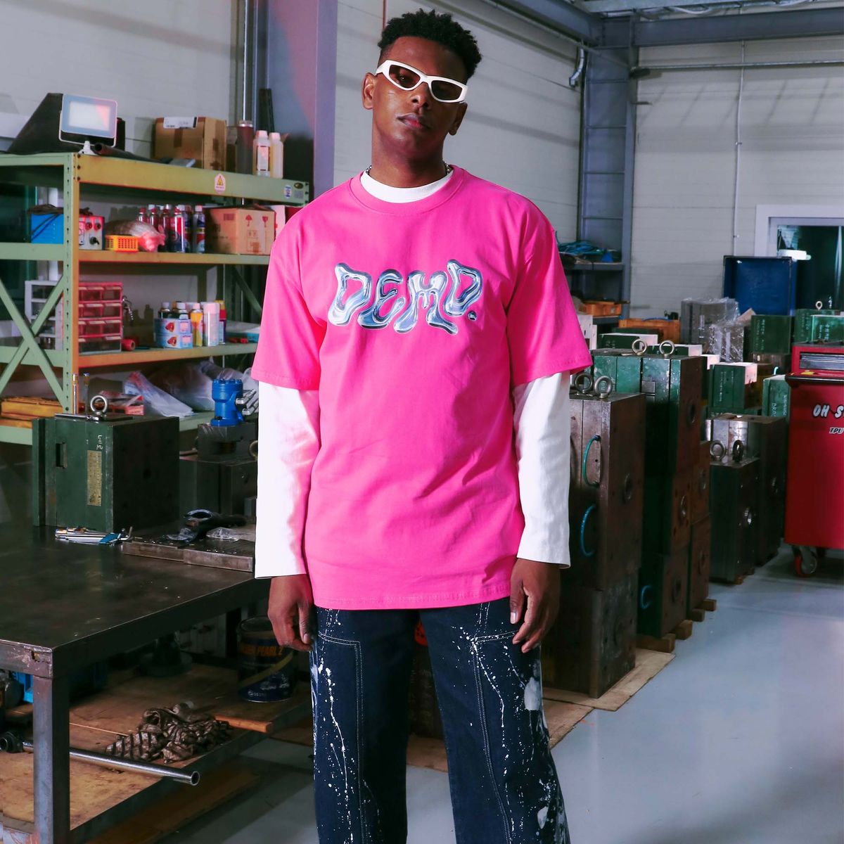 디메이든(DEMADEN) REFLECTED DEMD LOGO 1/2 GRAPHIC T-SHIRT PINK
