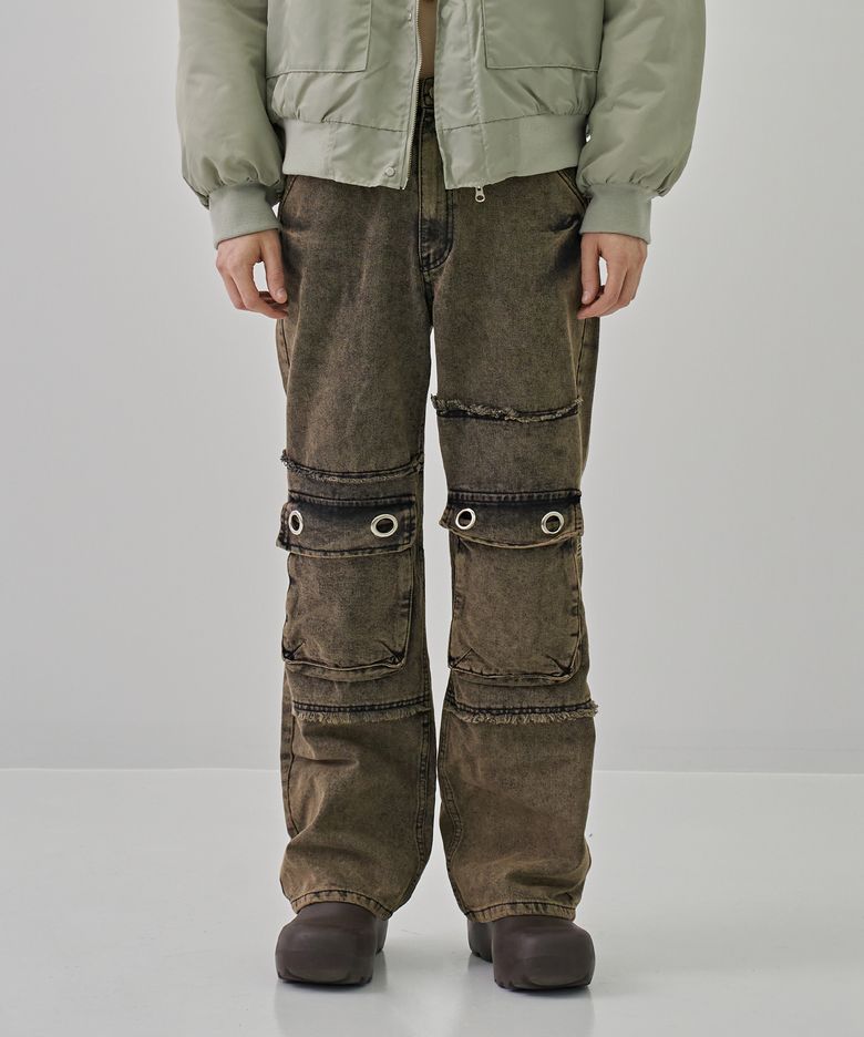 CIRCLE CARPENTER STONE WASHING DENIM PANTS YELLOW