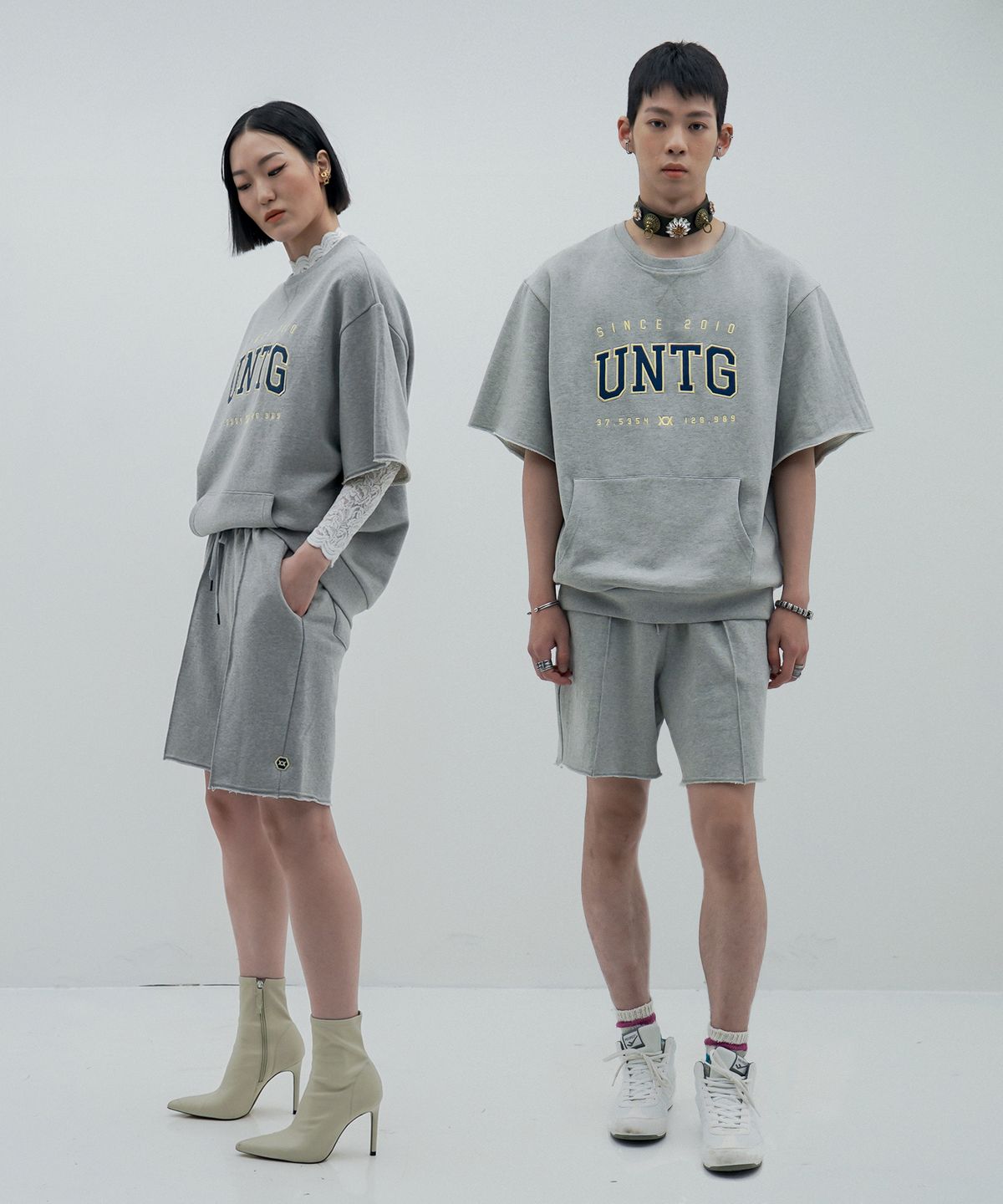 언티지(UNTAGE) 스트링 웨이스트 저지 스웨트 쇼츠[Grey(UNISEX)]_UTP-SP08