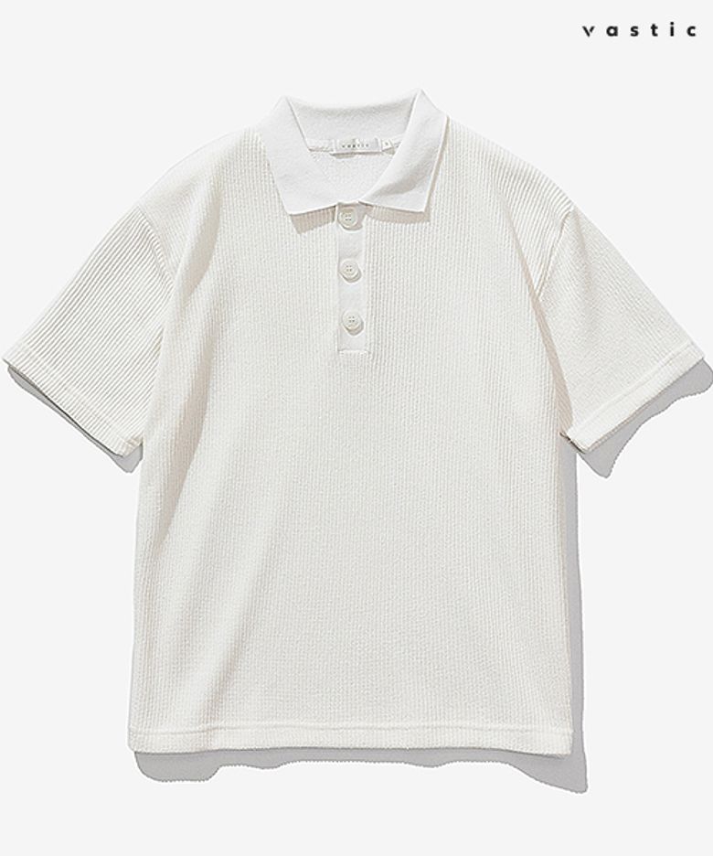 루즈 핏 하찌 니트 칼라 티셔츠_아이보리