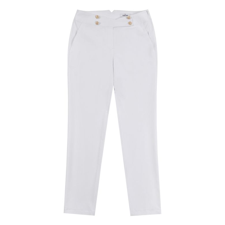 Double Button Semi High Waist Pants_White