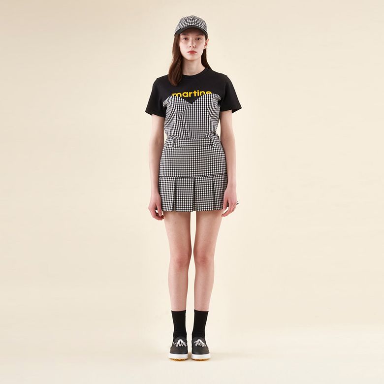 Gingham Check Pleats Skirt_Black