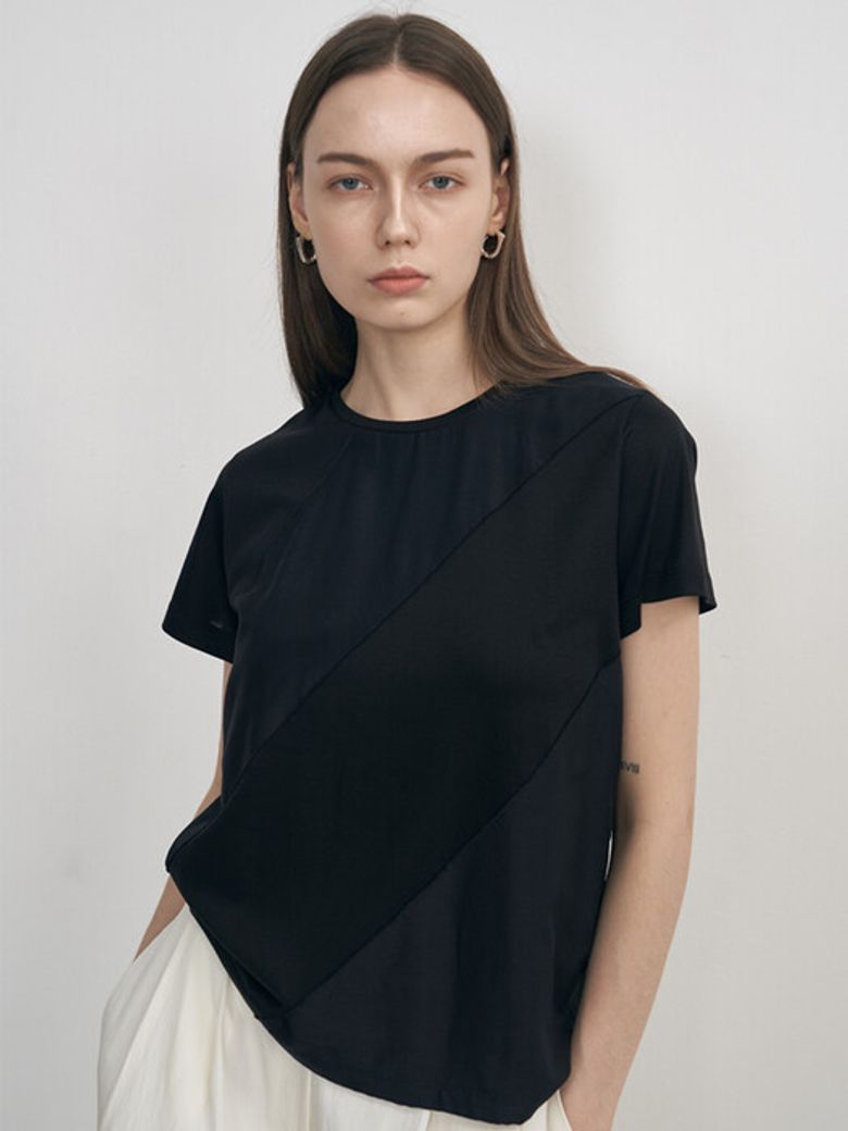 SILK COMBI TEE_BLACK