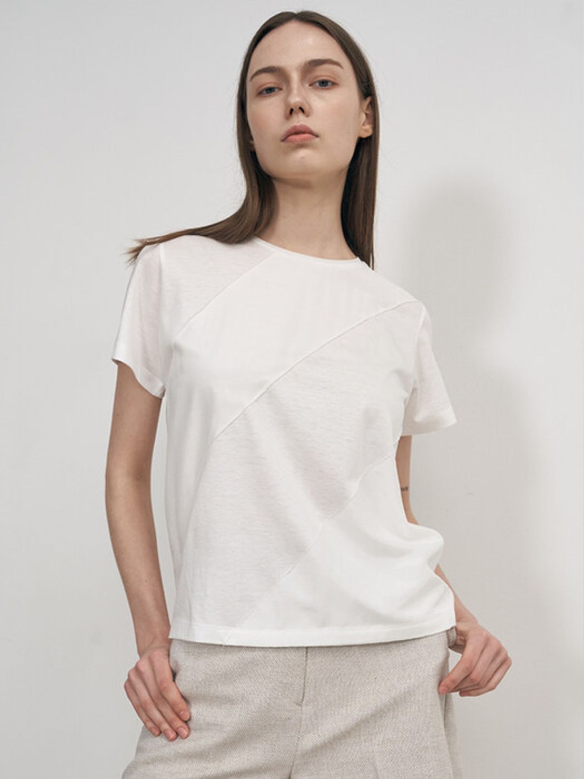 네벨에브리웨어(NEBELEVERYWEAR) SILK COMBI TEE_WHITE