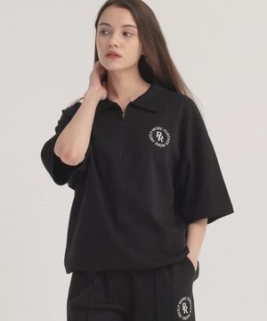 서클 로고 반집업 카라 오버핏 반팔 (black)