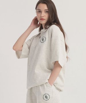 서클 로고 반집업 카라 오버핏 반팔 (oatmeal)