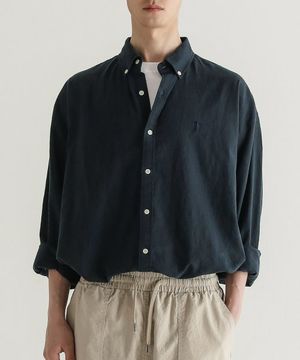린넨 버튼다운 오버셔츠(네이비)