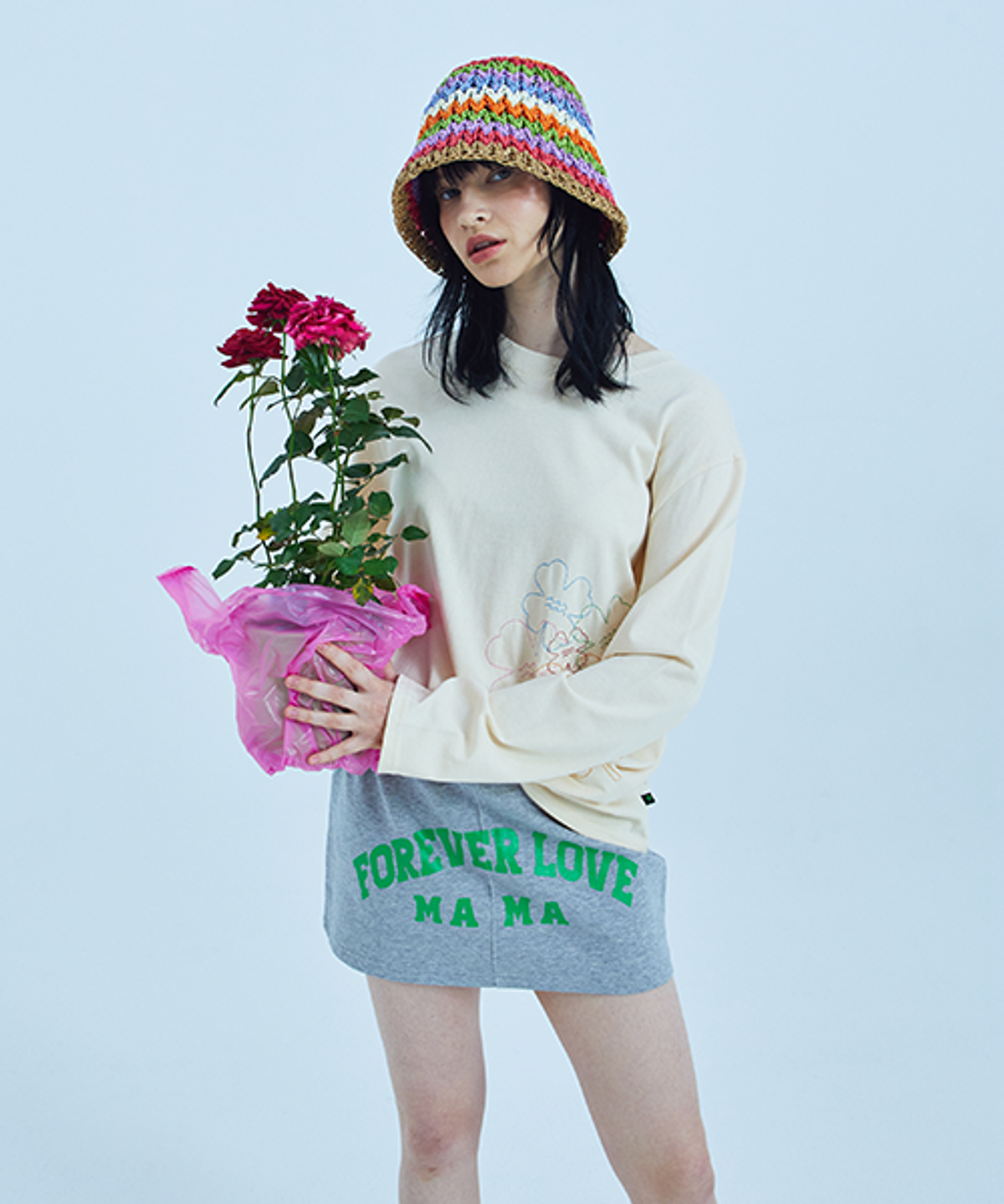 페이크마마(FAKEMAMA) 마마 로고 스웻 미니 스커트_그레이