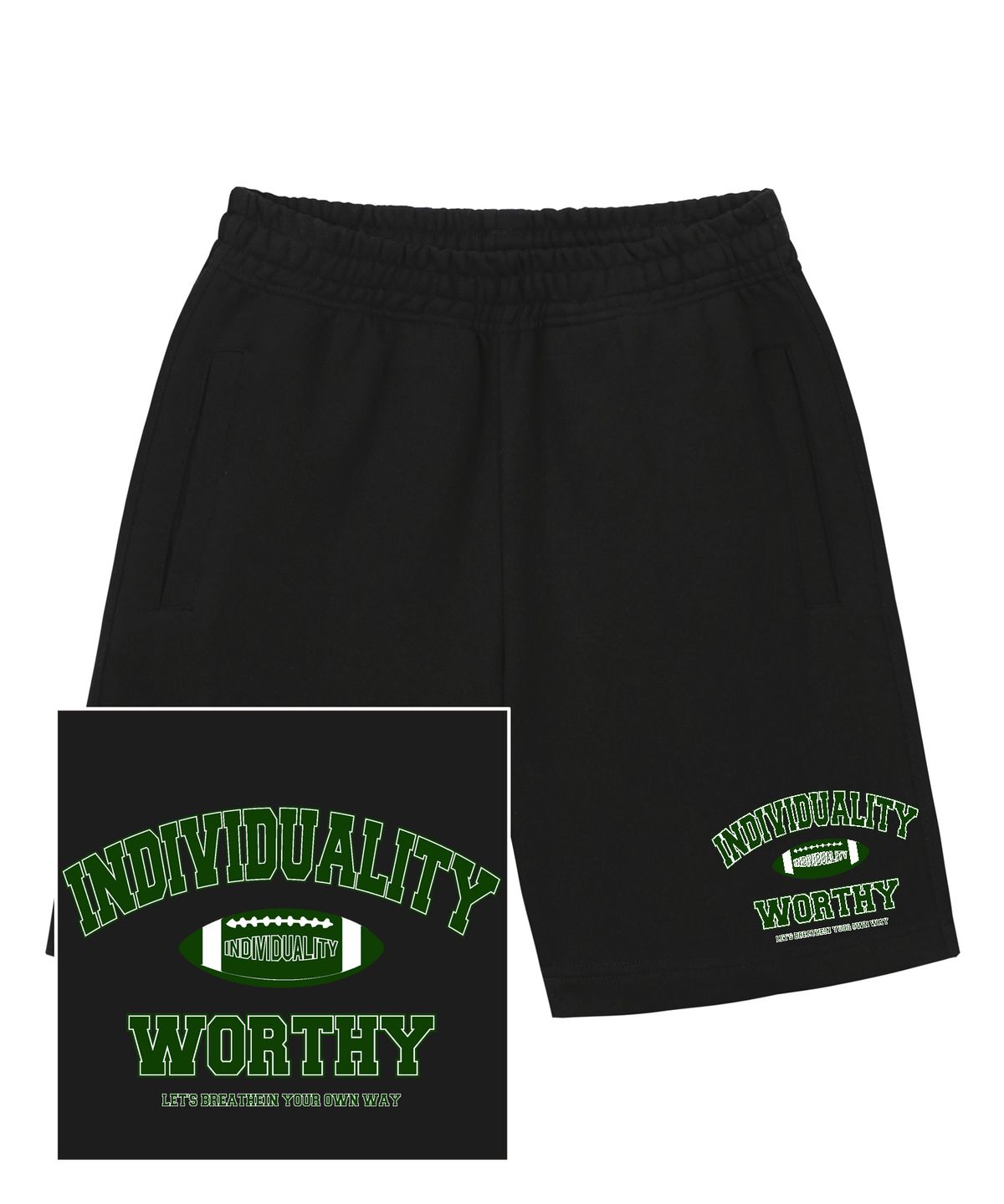 트립션(TRIPSHION) RUGBY VARSITY LOGO 스웨트 하프 팬츠 - 블랙