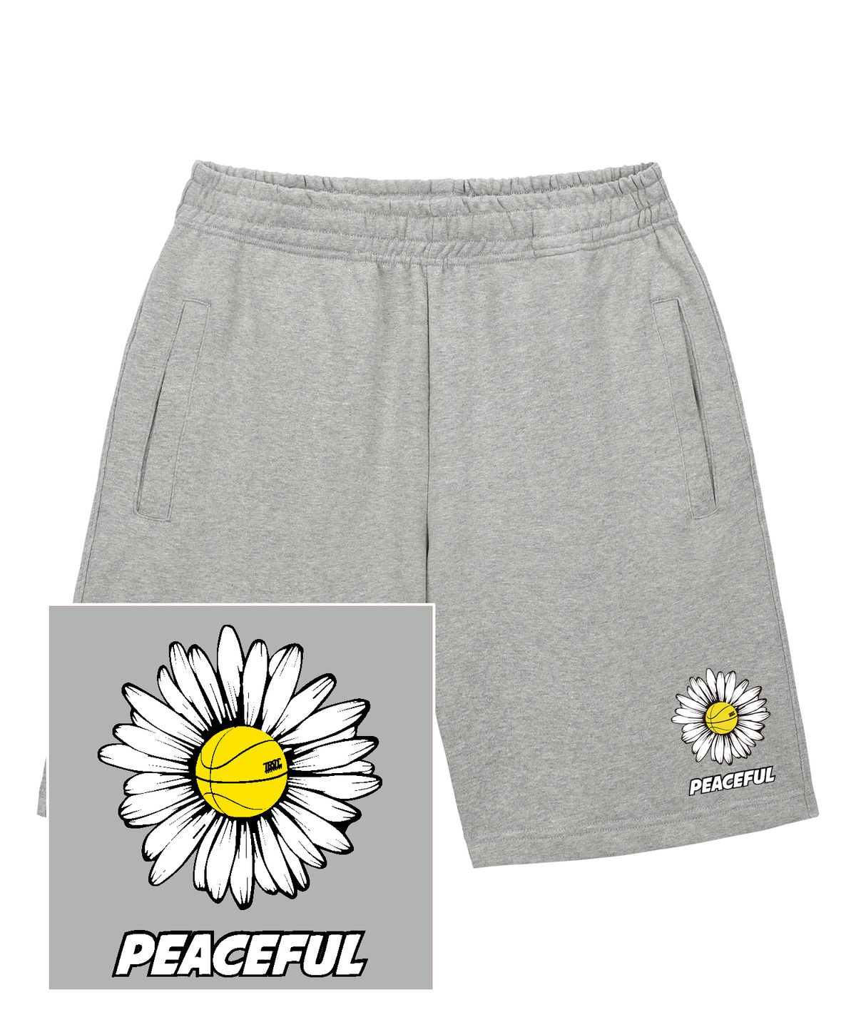 트립션(TRIPSHION) DAISY PEACEFUL LOGO 스웨트 하프 팬츠 - 그레이