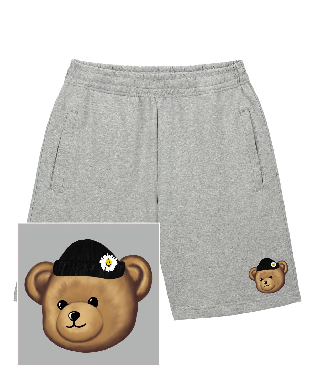 트립션(TRIPSHION) BEANIE BEAR LOGO 스웨트 하프 팬츠 - 그레이