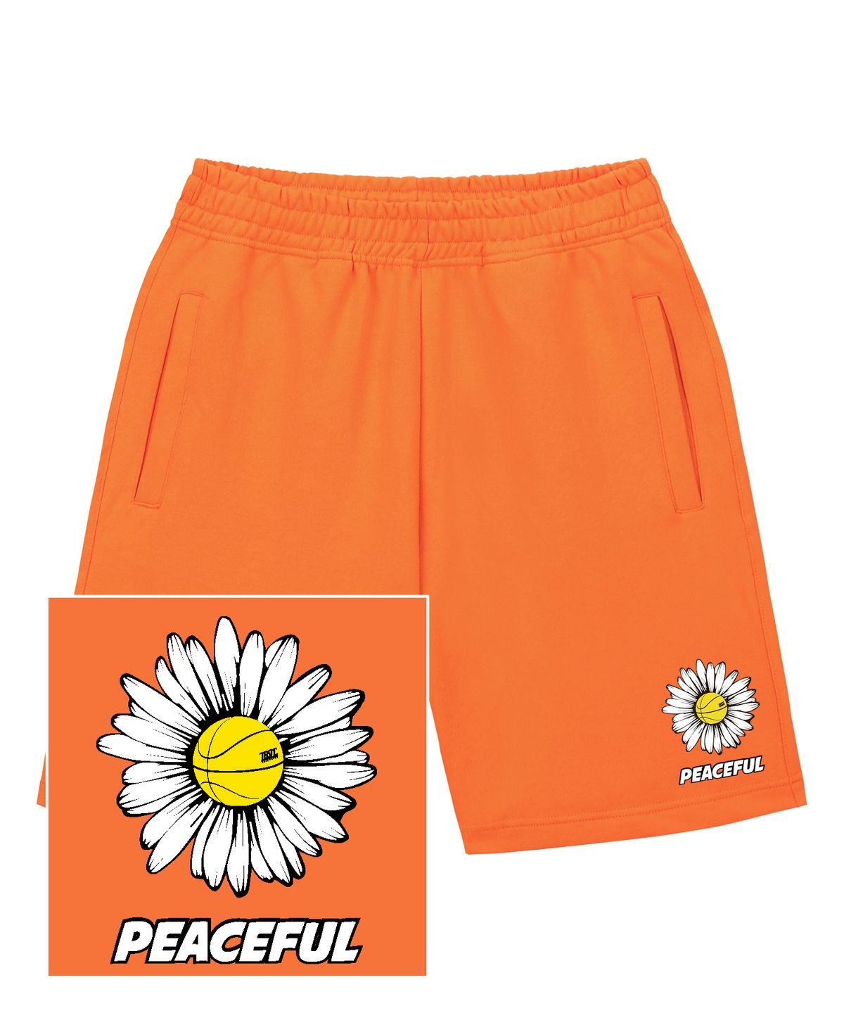 트립션(TRIPSHION) DAISY PEACEFUL LOGO 스웨트 하프 팬츠 - 오렌지