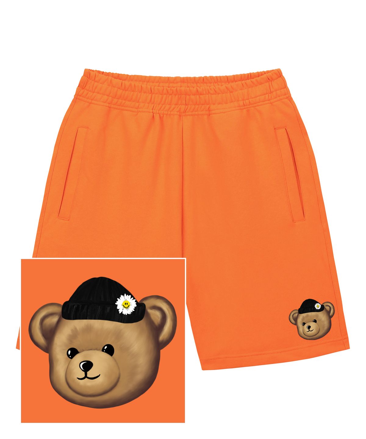 트립션(TRIPSHION) BEANIE BEAR LOGO 스웨트 하프 팬츠 - 오렌지
