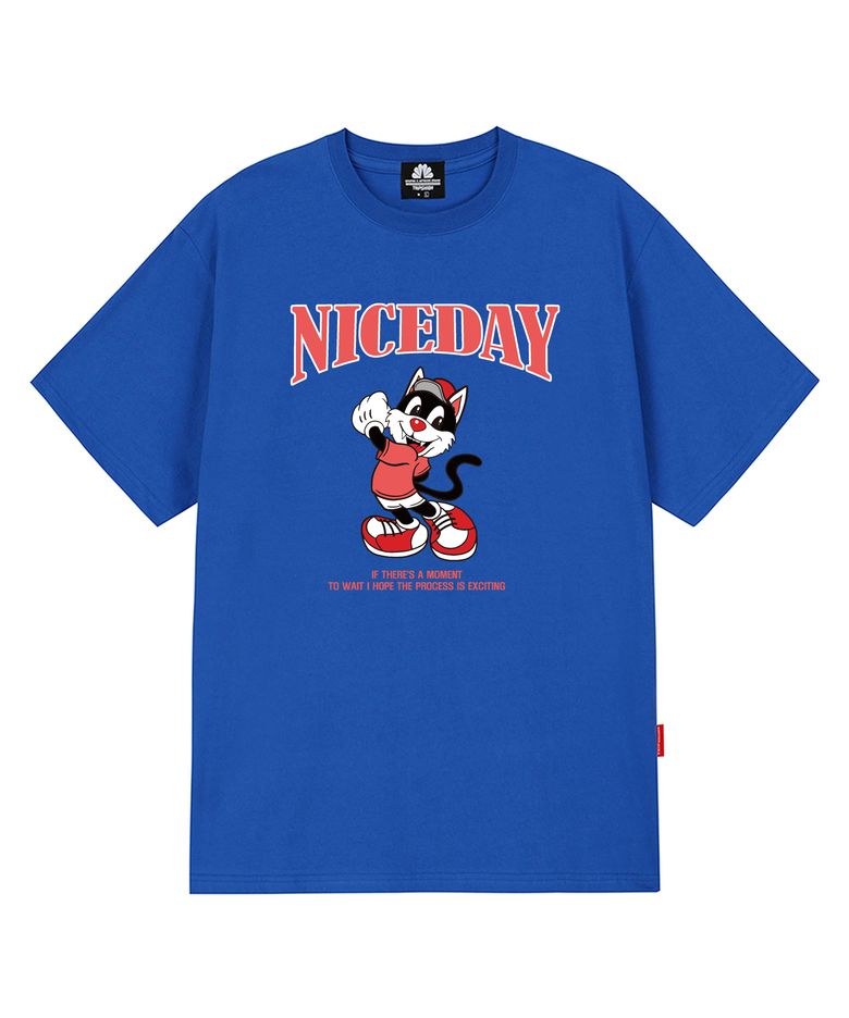 NICEDAY PINK CAT GRAPHIC 티셔츠 - 블루