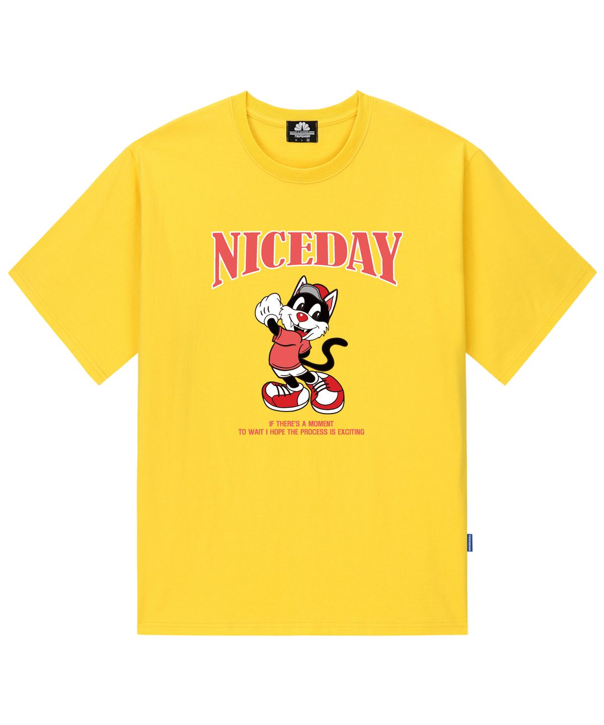 트립션(TRIPSHION) NICEDAY PINK CAT GRAPHIC 티셔츠 - 옐로우