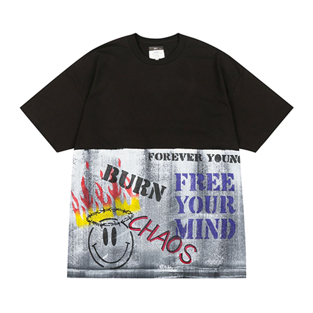 더 매드니스(THE MADNESS) HAND WORK BURN SMILE T-SHIRTS_BK