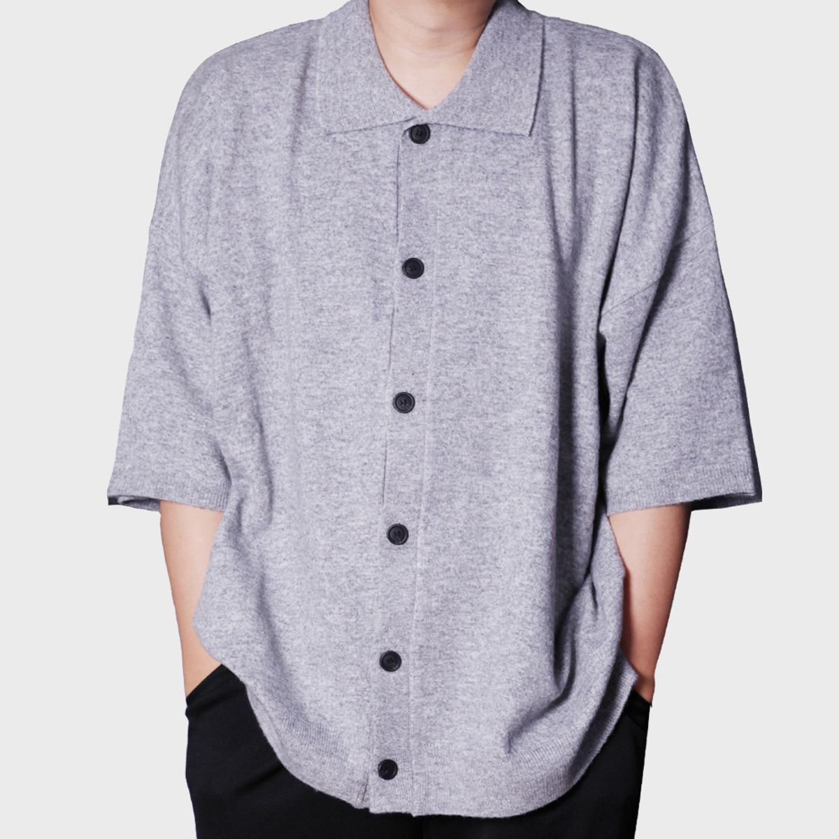 리스펙트(RESPECT) oversize cashlike half knit cardigan (grey)