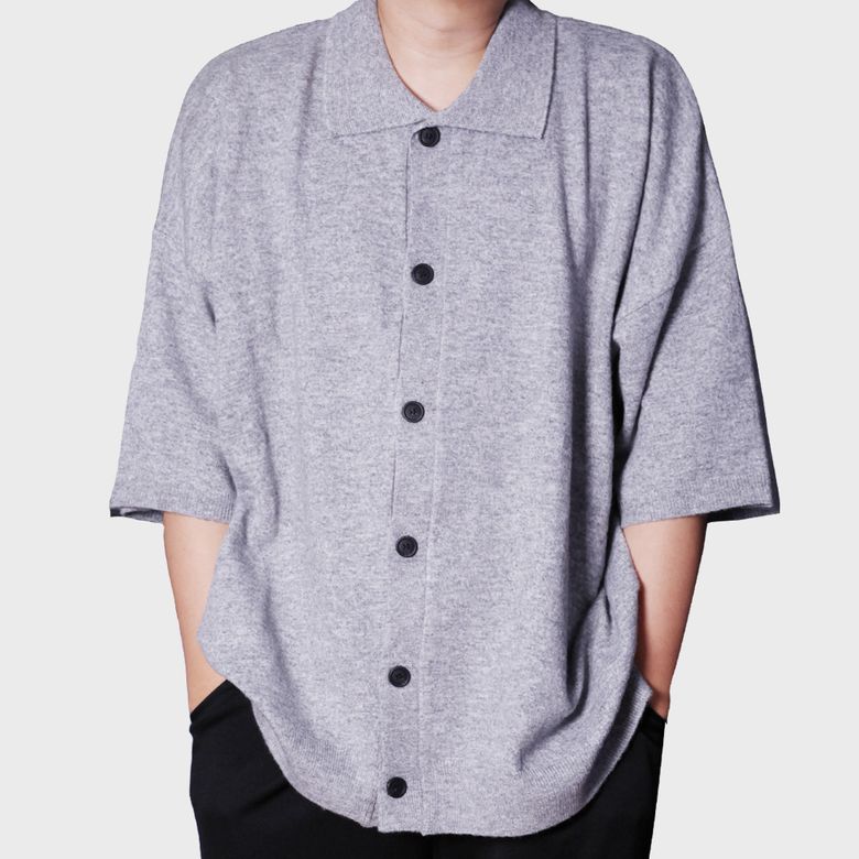 oversize cashlike half knit cardigan (grey)