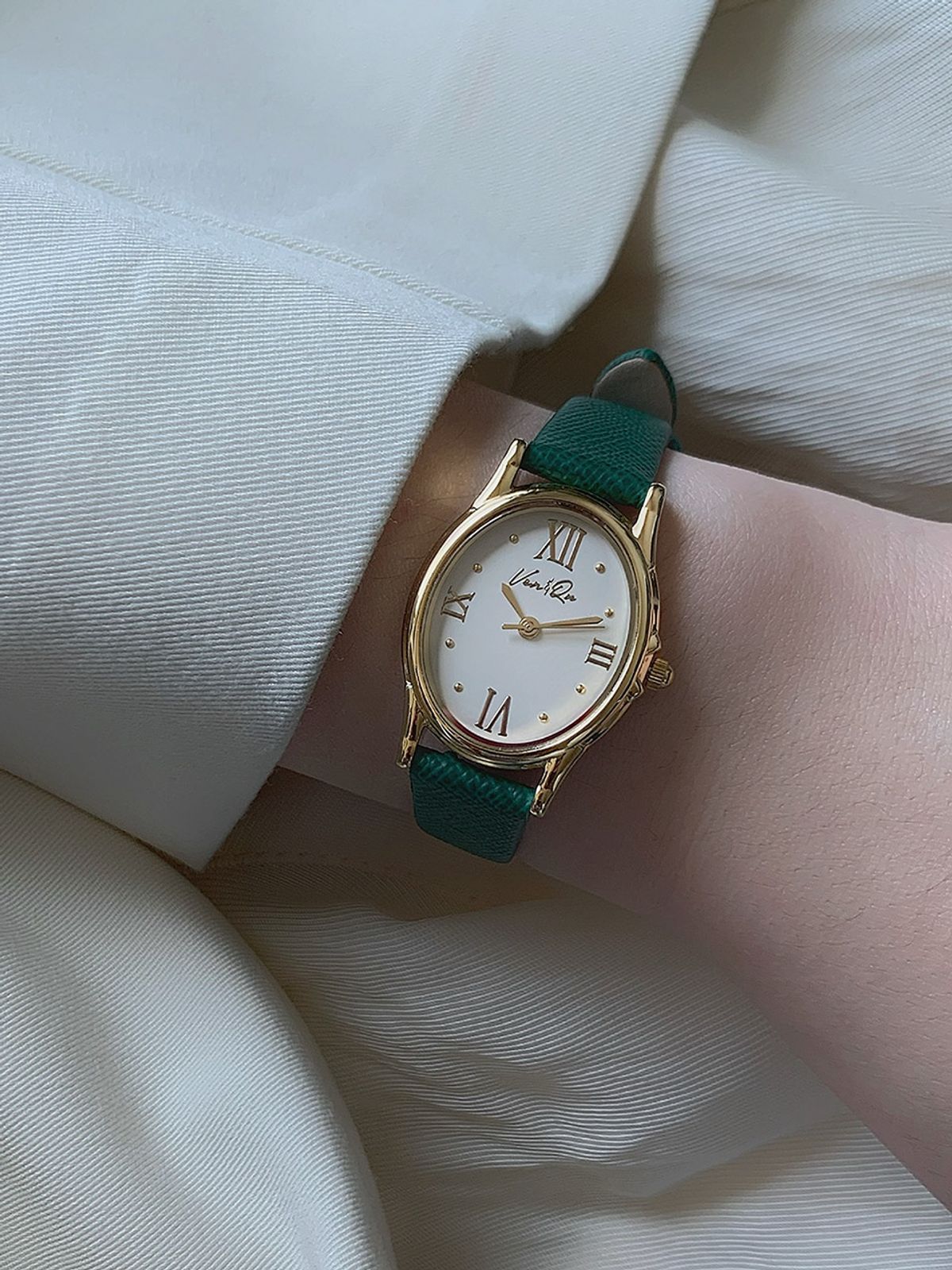 벤앤쿠(VENANDQU) Gem-Gold/Pearl (Green Saffiano leather)