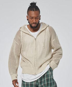 매쉬 썸머 투웨이 후드 집업 니트 크림