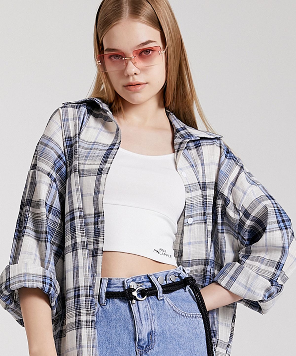 핑크파인애플(PINK PINEAPPLE) BEACH CHECK SHIRT_BLUE
