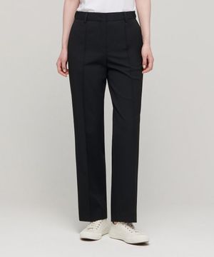 우먼즈 핀 턱 스트레이트 히든 밴딩 슬랙스 [블랙]