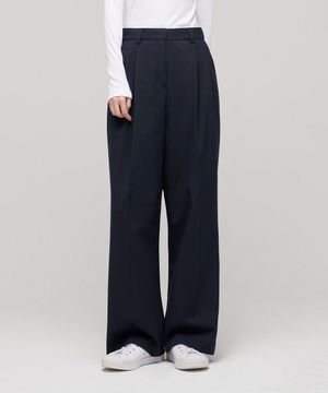 우먼즈 하이 웨이스트 와이드 히든 밴딩 슬랙스 [네이비]