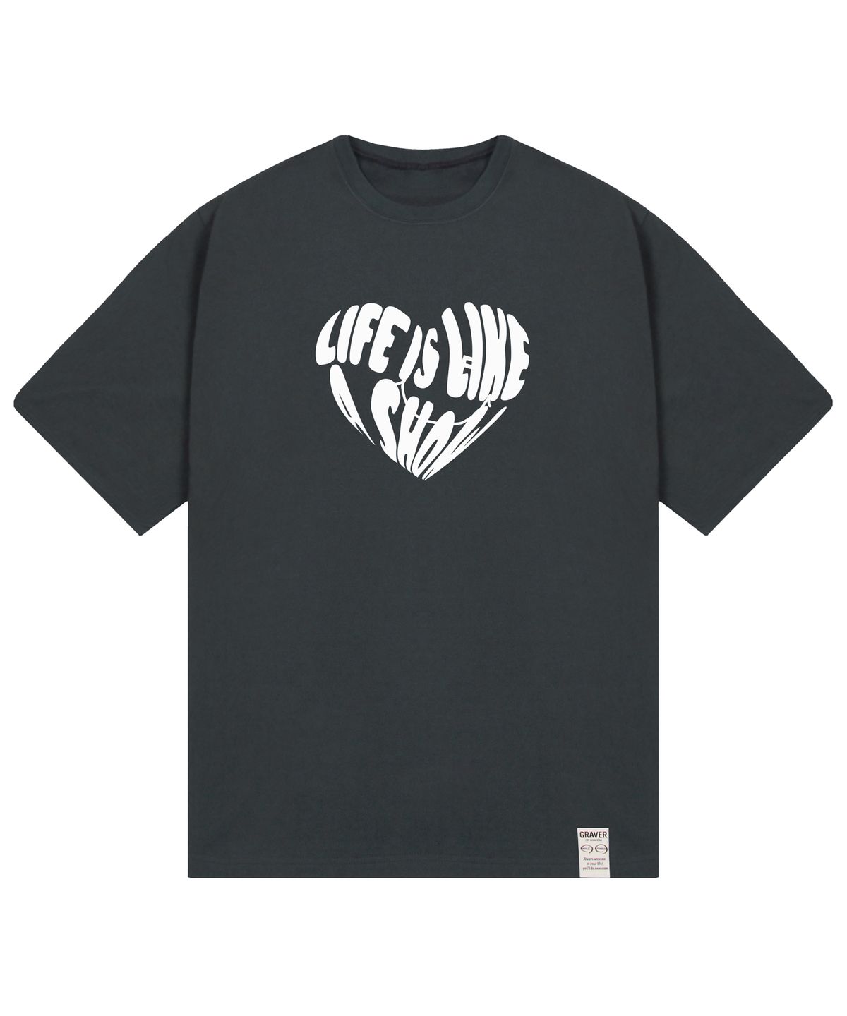 그레이버(GRAVER) [UNISEX]빅 라이프 로고하트 스마일 반팔티_차콜