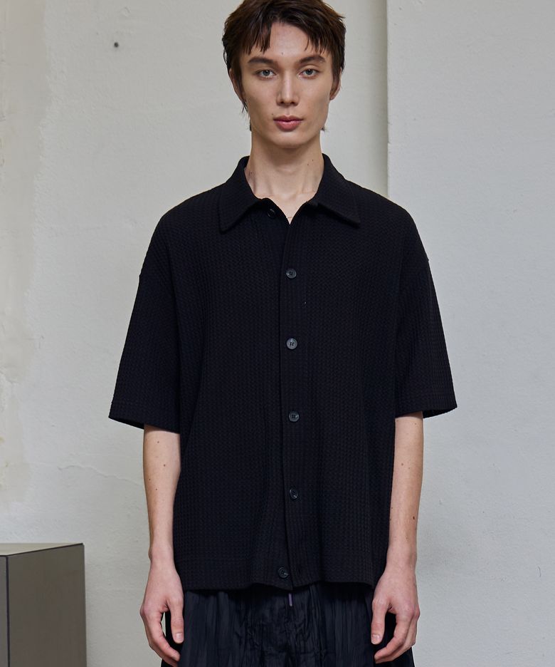 NET HALF SLEEVE COLLAR CARDIGAN (BLACK)