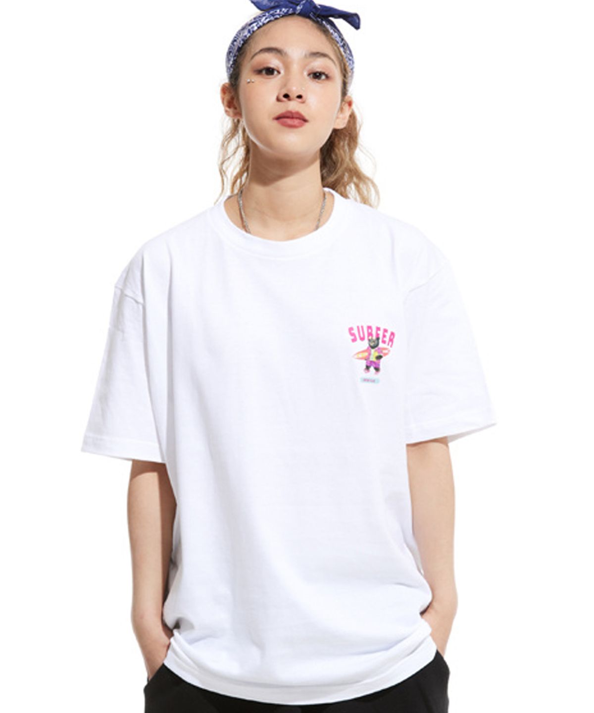 크림소다랩(CREAM SODA LAB) LAB그레이 서퍼 스몰로고 반팔티 화이트 핑크