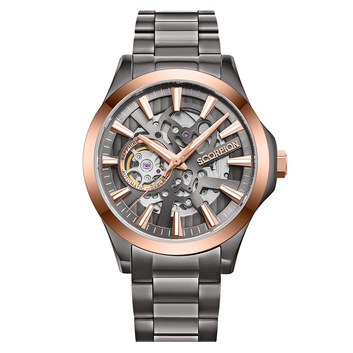 스콜피온(SCORPION) 42mm 스켈레톤 오토매틱 메탈워치 SP3375M-GRG