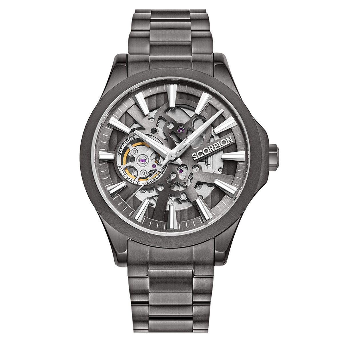 스콜피온(SCORPION) 42mm 스켈레톤 오토매틱 메탈워치 SP3375M-GY