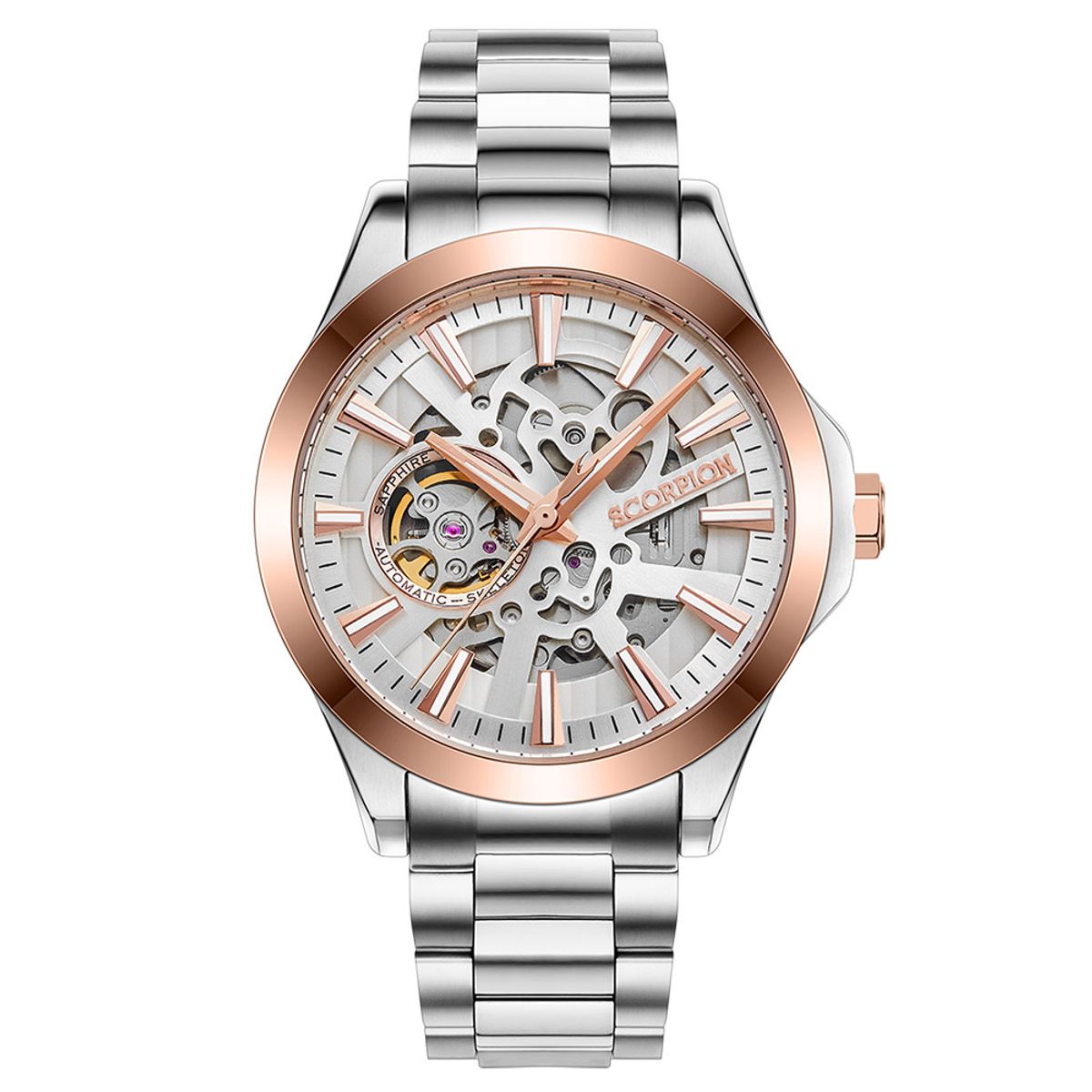 스콜피온(SCORPION) 42mm 스켈레톤 오토매틱 메탈워치 SP3375M-WRG