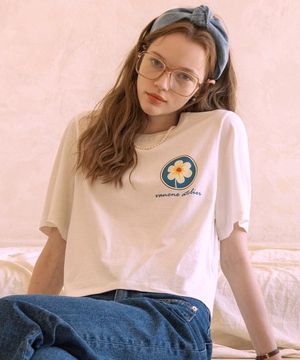 A3425 Crop flower T-shirt_Ivory