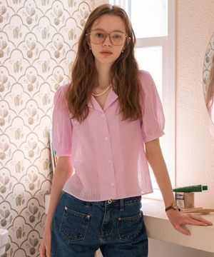 A3416 Princess hole shirt_Pink stripe
