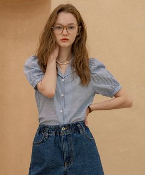 A3416 Princess hole shirt_Blue stripe