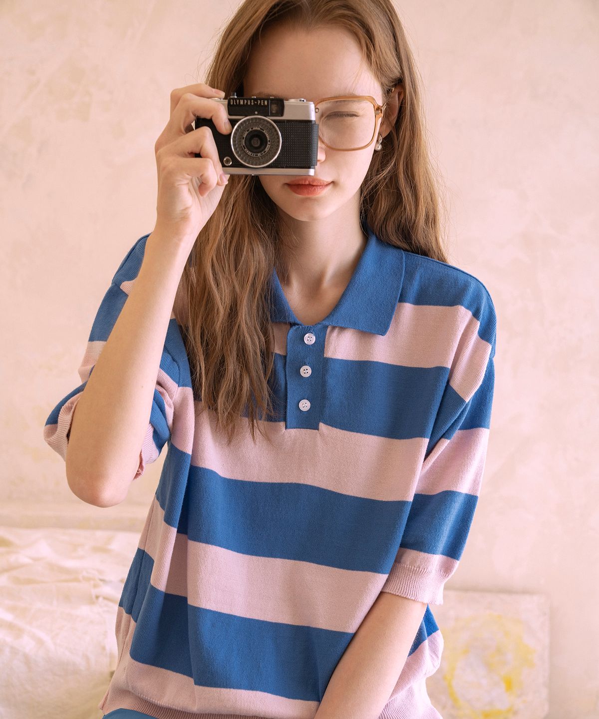 반원 아틀리에(VANONE ATELIER) A3421 Bigfoot collar knit_Baby blue/Pale pink