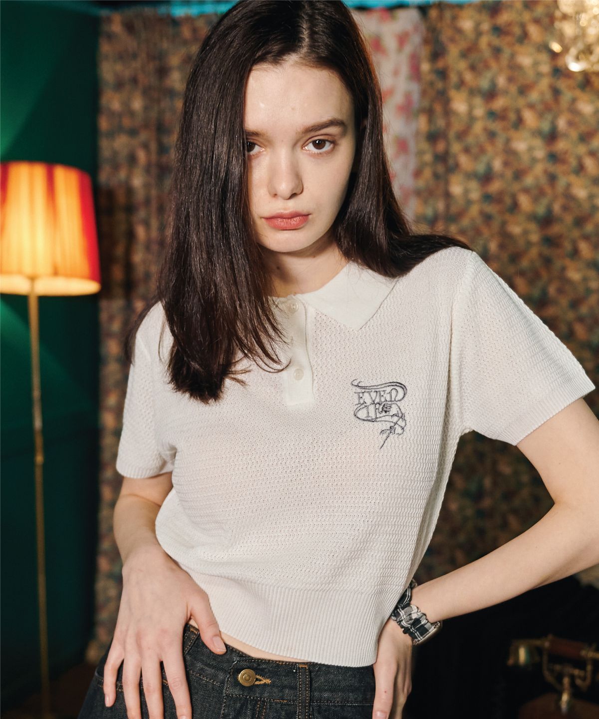 이퓨원트(IFYOUWANT) Willing Rose PK Knit Short Sleeve ivory