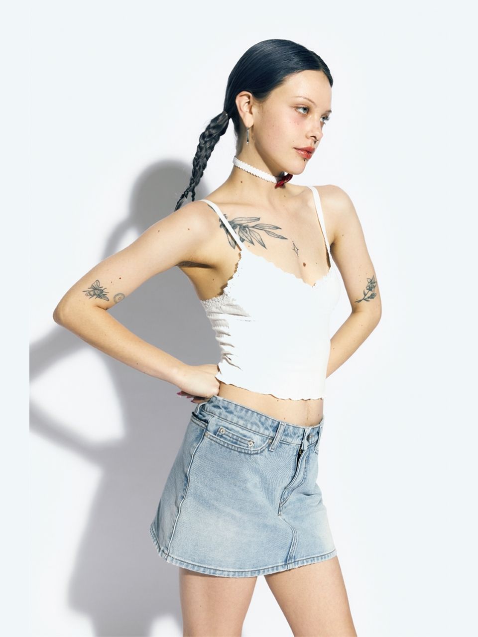 MUSINSA公式 | ASIF CALIE FLOWER LACE RIBBED TOP WHITE