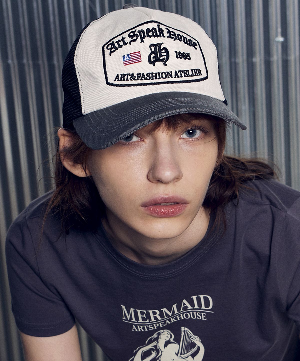 아트스피크하우스(ART SPEAK HOUSE) A&F GOTHIC LOGO MESH CAP_WHITE/GRAY