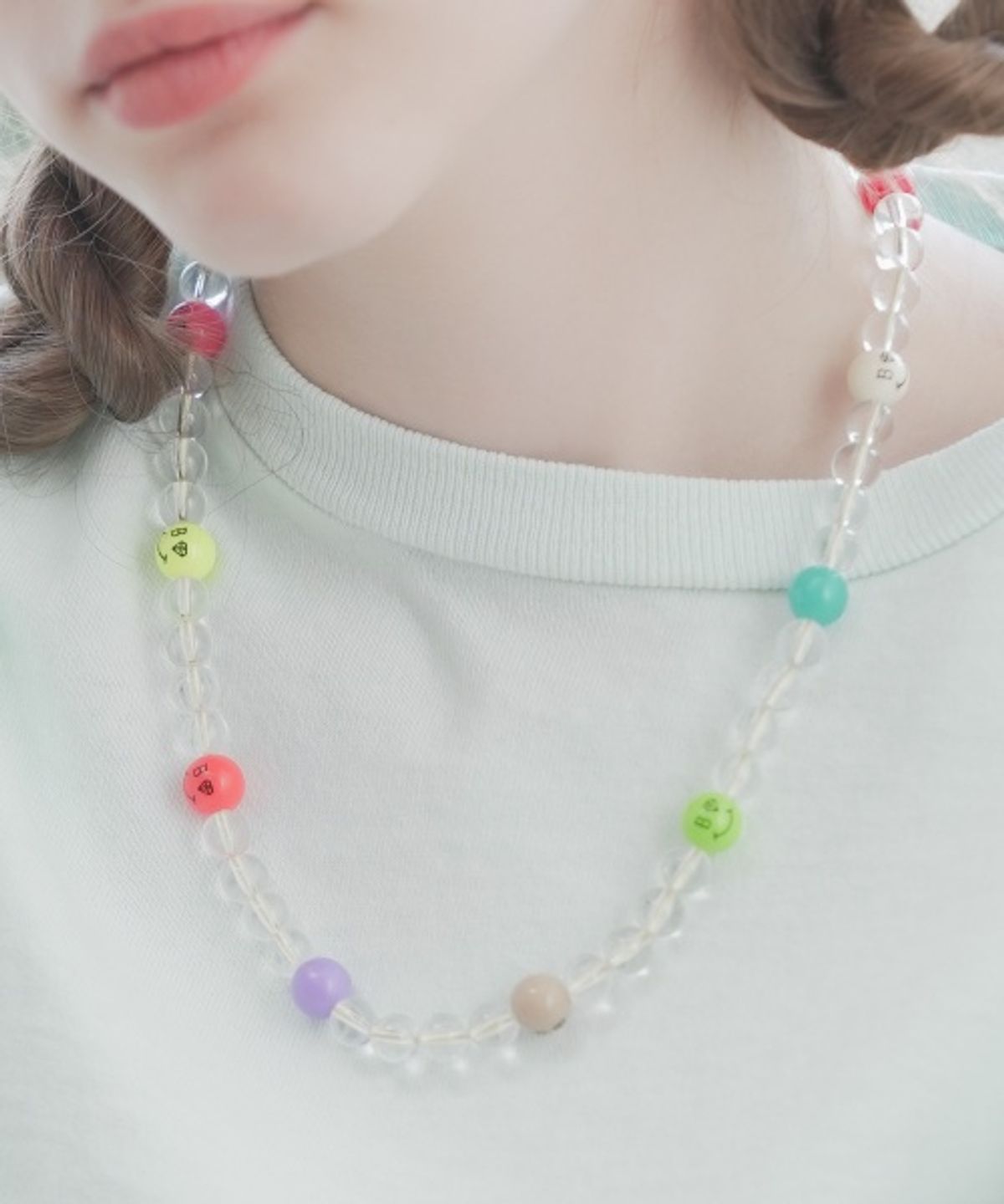 봉보(BONBEAU) Bold clear ball smile Necklace 볼드 투명볼 키치 스마일 포인트 목걸이