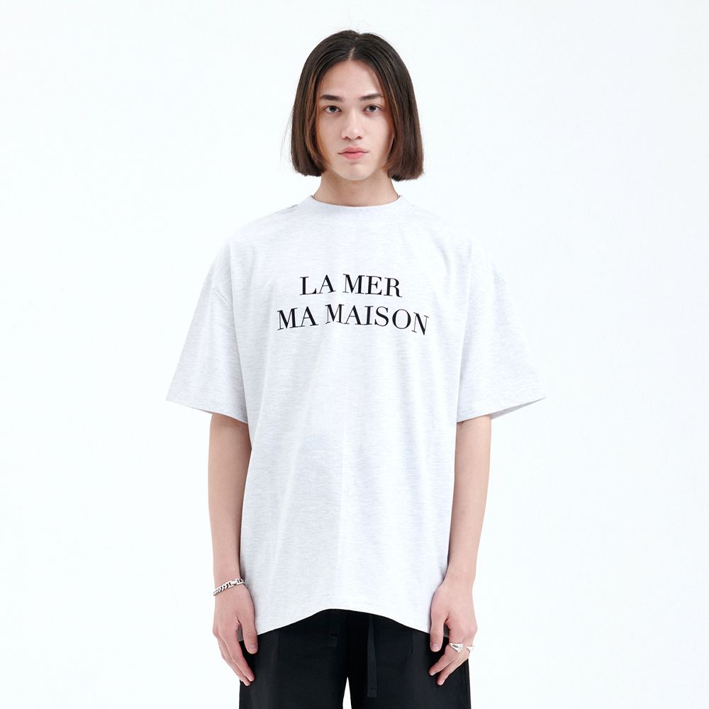 MUSINSA | LA MER MA MAISON FLOCKING LOGO HALF-T ASH MELANGE