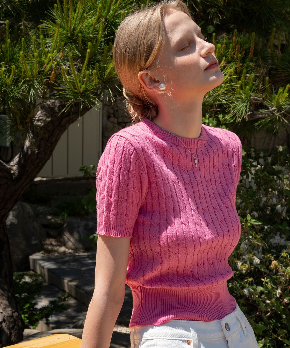 시야쥬(SIYAZU) SIKN2029 cotton crop cable knit_Pink