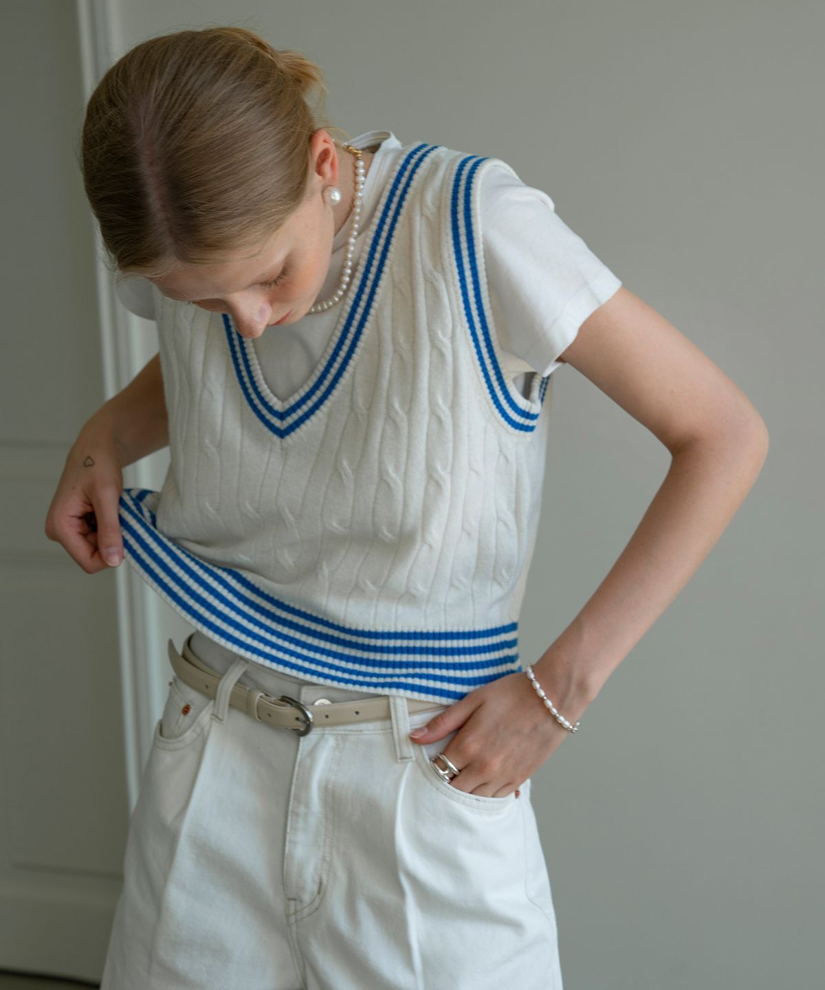 시야쥬(SIYAZU) SIKN2032 marine cable knit vest_Ivory