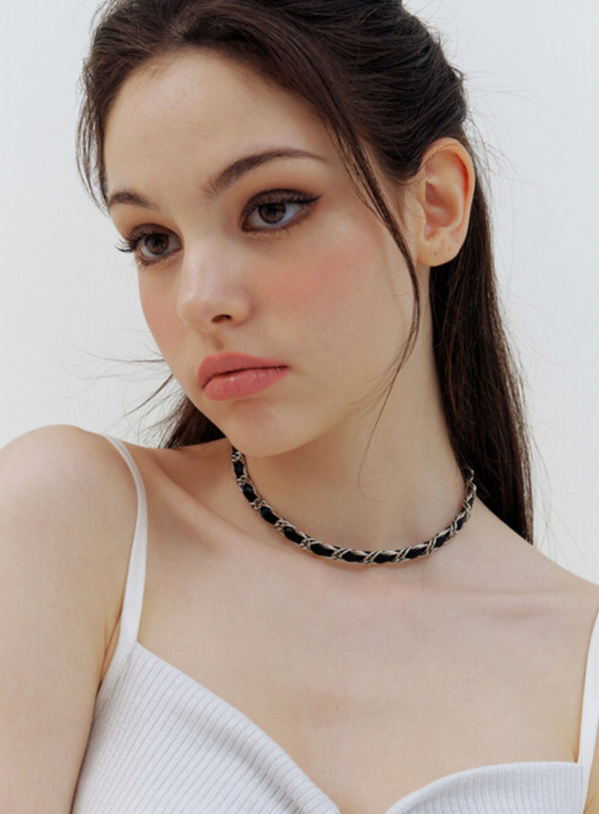 카인더베이비(KINDABABY) silver leather chain choker