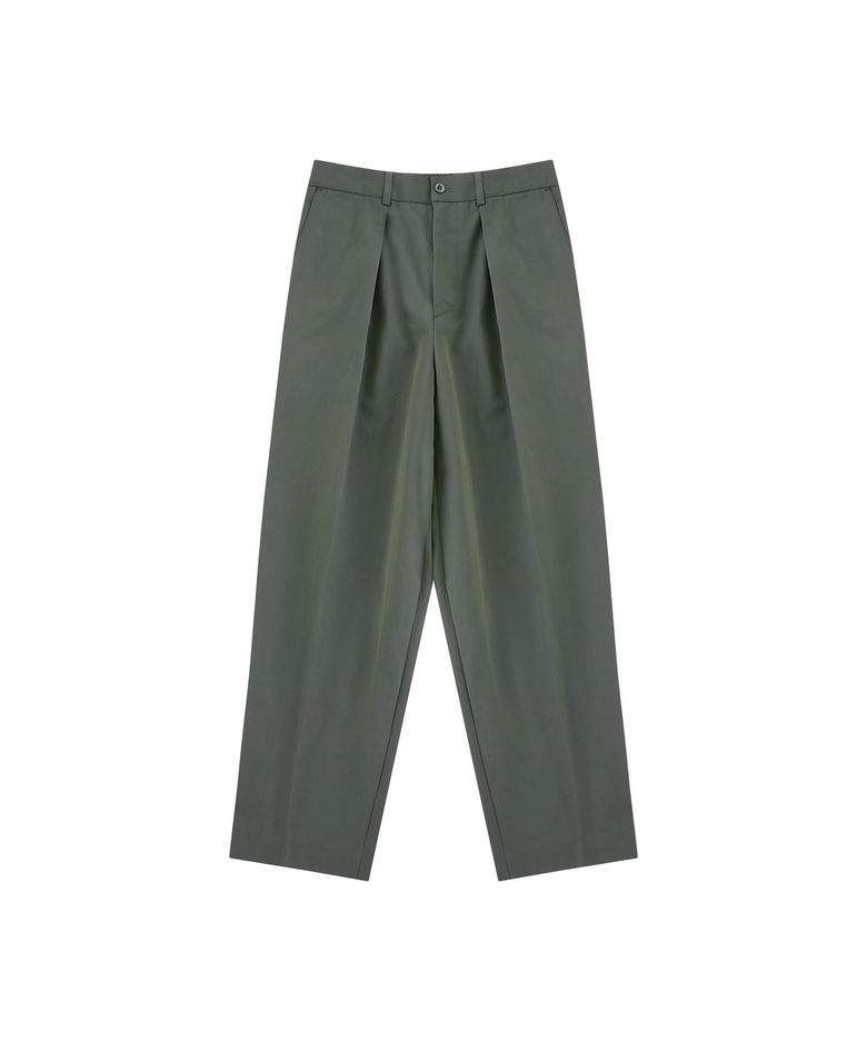 [Easy line] Gaberdine cotton 1Pleats banding chino (Olive)