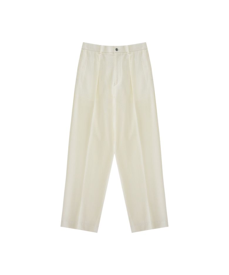 [Easy line] seersucker 1Pleats banding chino (Ecru)