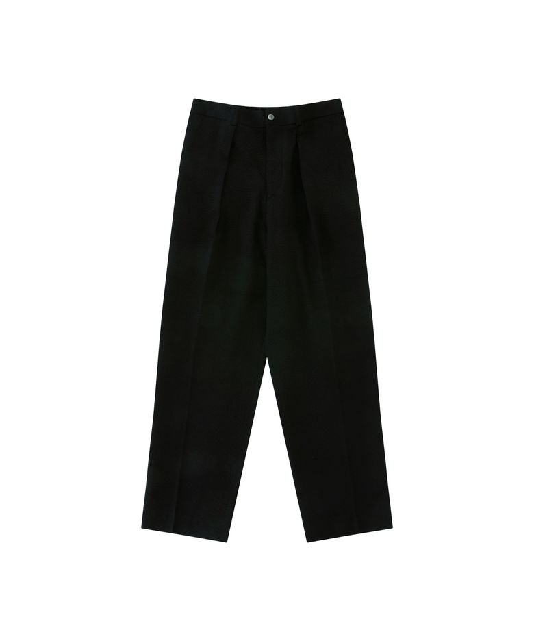 [Easy line] seersucker 1Pleats banding chino (Black)